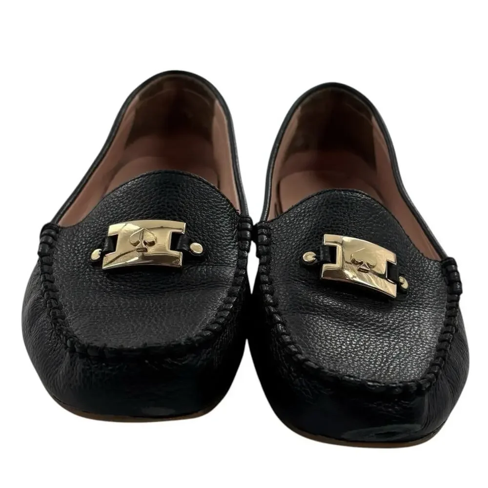 Kate Spade Black Leather Carmen Gold Tone Hardware Loafers
